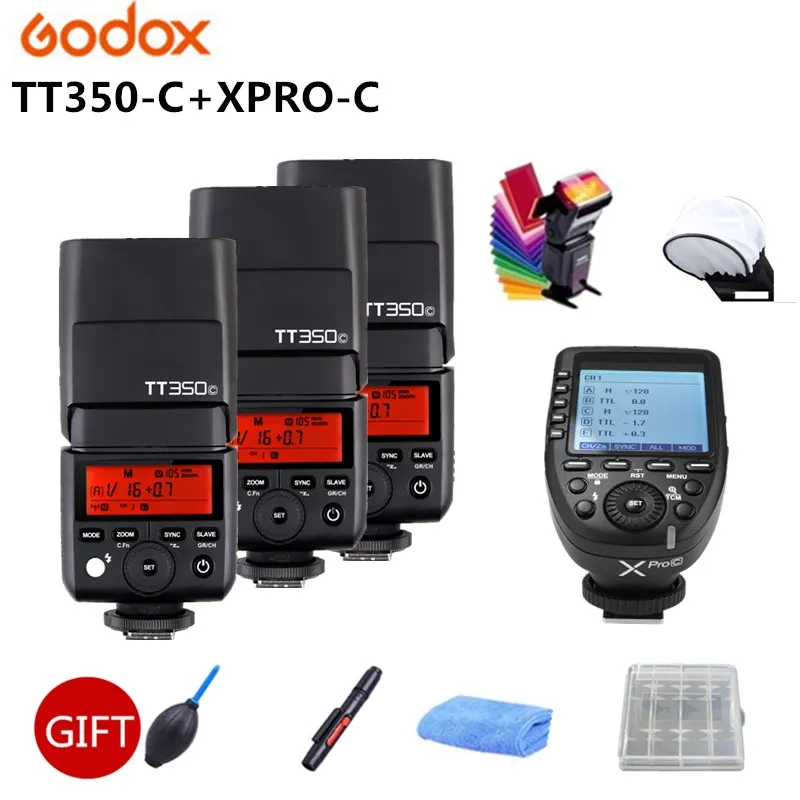 3X Godox TT350C Мини Вспышка GN36 2 4G TTL HSS Speedlite + Xpro-C триггер передатчик для Canon 5D 6D 7D 1D 850D 800D
