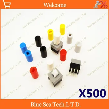 

500 sets 8.5x8.5mm Tactile Push Button Switch+button Cap,8.5*8.5MM Self-locking Push Switch with mutli color cap Free Shipping