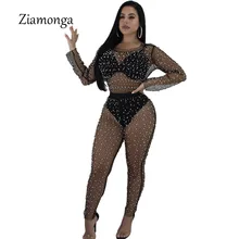 Ziamonga сексуальный комбинезон, черный сетчатый комбинезон, женский комбинезон, модные длинные штаны, комбинезон, Macacao Feminino Mamelucos Largos Mujer