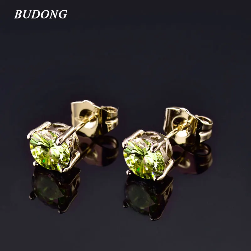 

BUDONG Fashion Luxury Purple Crystal Earring Gold Color Hip Hop Stud Earring CZ Zircon Jewelry Earing for Women XUE032