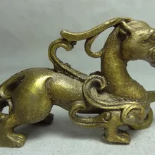 Китайский Чистая Латунь Фэншуй Богатство Дракон Единорог PiXiu Статуя Анималистическая Скульптура