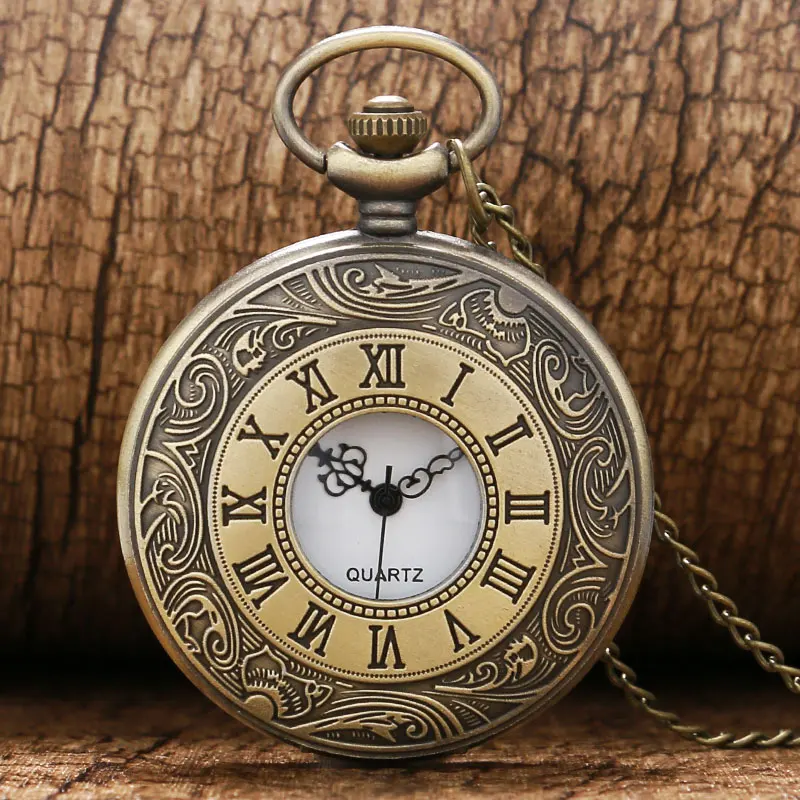 Antique Bronze Roma Number Pocket Watch Vintage Alloy Steampunk Bronze