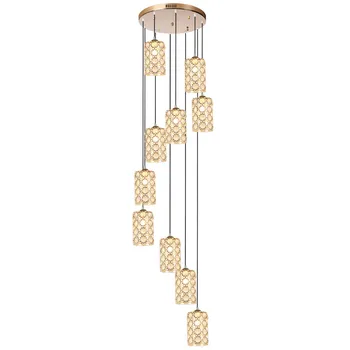 

European staircase crystal long pendant lamps metal duplex villa living room simple spiral staircase pendant light mx5301155