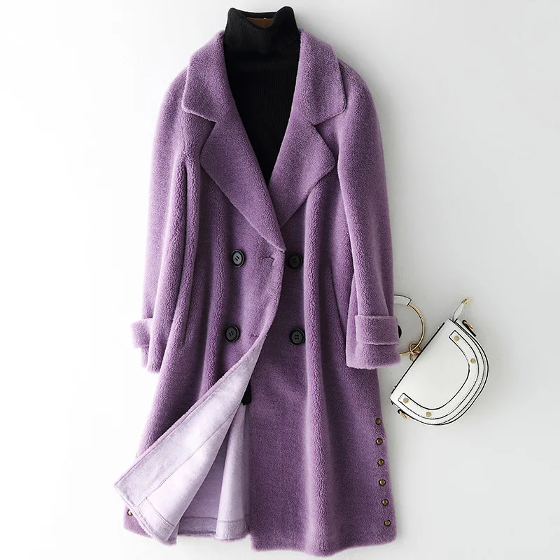 Revers Velours Herbe Moutons Veste Petit Des Purple Longue Épais Lâche Chaud 2018 Nouvelles Section En toon Tonte Grain D'hiver Femmes Darl Manteau Le324 Cuir camel Brown XwzWfUqx6