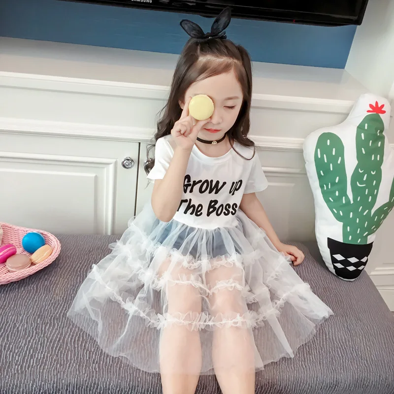 Summer girls tutu dress Baby dress kids dress Children vestidos toddler dress letter see through mesh patch 2 to 7 yrs beautiful baby dresses