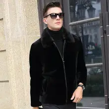 Модные осенние зимние кожаные куртки с меховым воротником для мужчин с имитацией лисьего меха короткие кожаные пальто мужские черные повседневные свободные