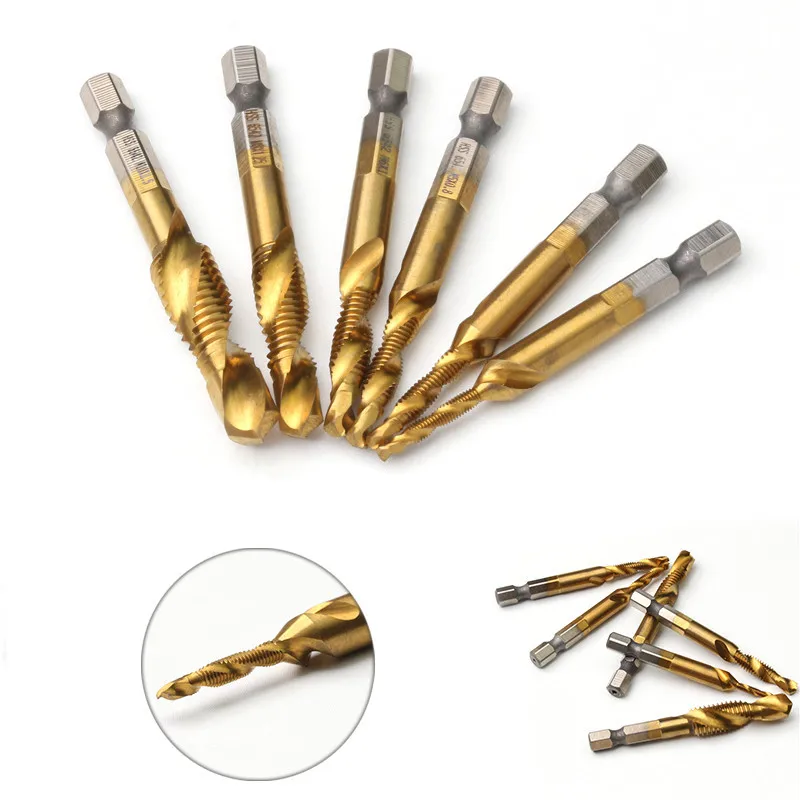 

ZENHOSIT 6PCS HSS Multi-Use Drill Spiral Chamfer Bits Tap Deburr Countersink Hex Bit Metric Screw Tap Drill Kit M3 - M10