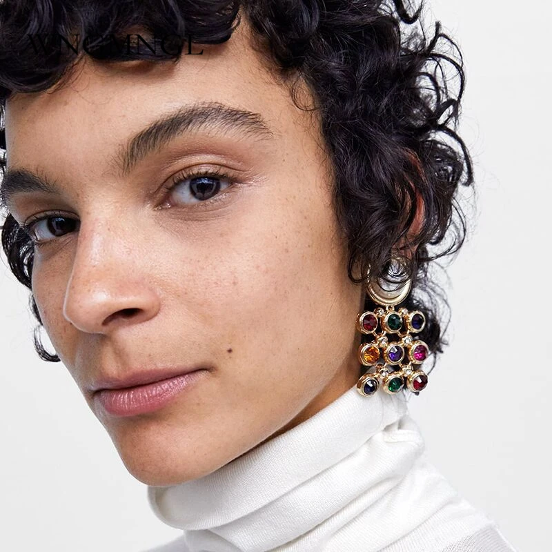 

WNGMNGL New ZA Metal Multicolored Drop Dangle Earrings For Women Geometric Wedding Party Vintage Jewelry 2019 Bohemian Bijoux