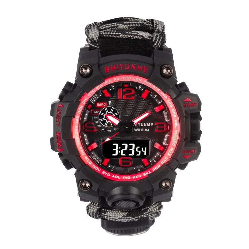 G стиль шок спортивные водонепроницаемые военные часы мужские часы двойной дисплей компас хронограф кварцевые мужские часы Relogio - Цвет: Красный