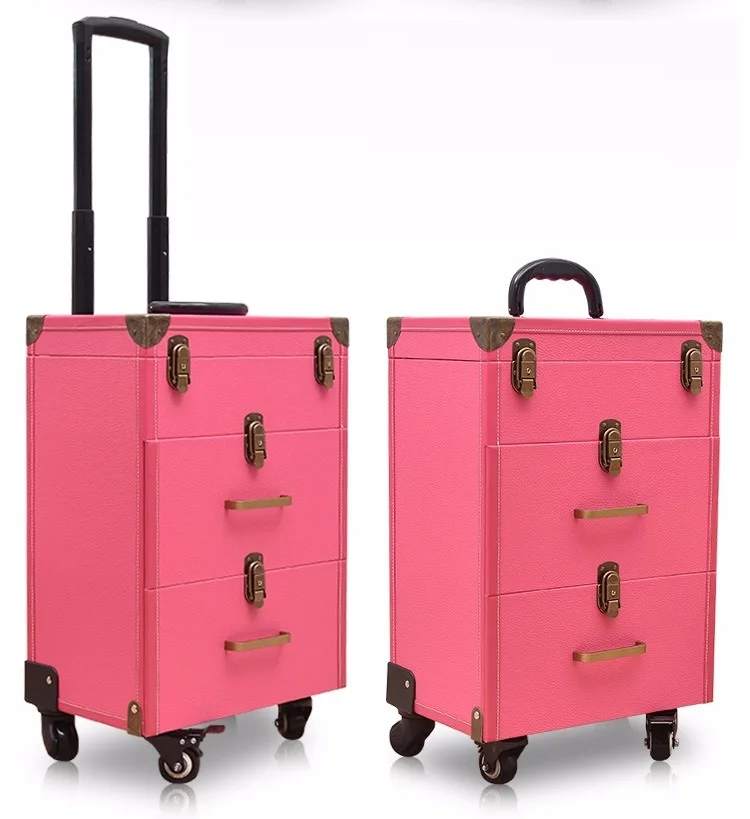 Для женщин косметичка на колесиках коробка чемодан на колесах, гвозди макияж Toolbox, универсальный красота дорожная сумка сумки на колёсиках