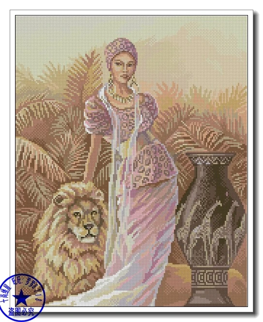 CS-720 cross stitch kit beauty and beast, woman lady girl and lion.jpg