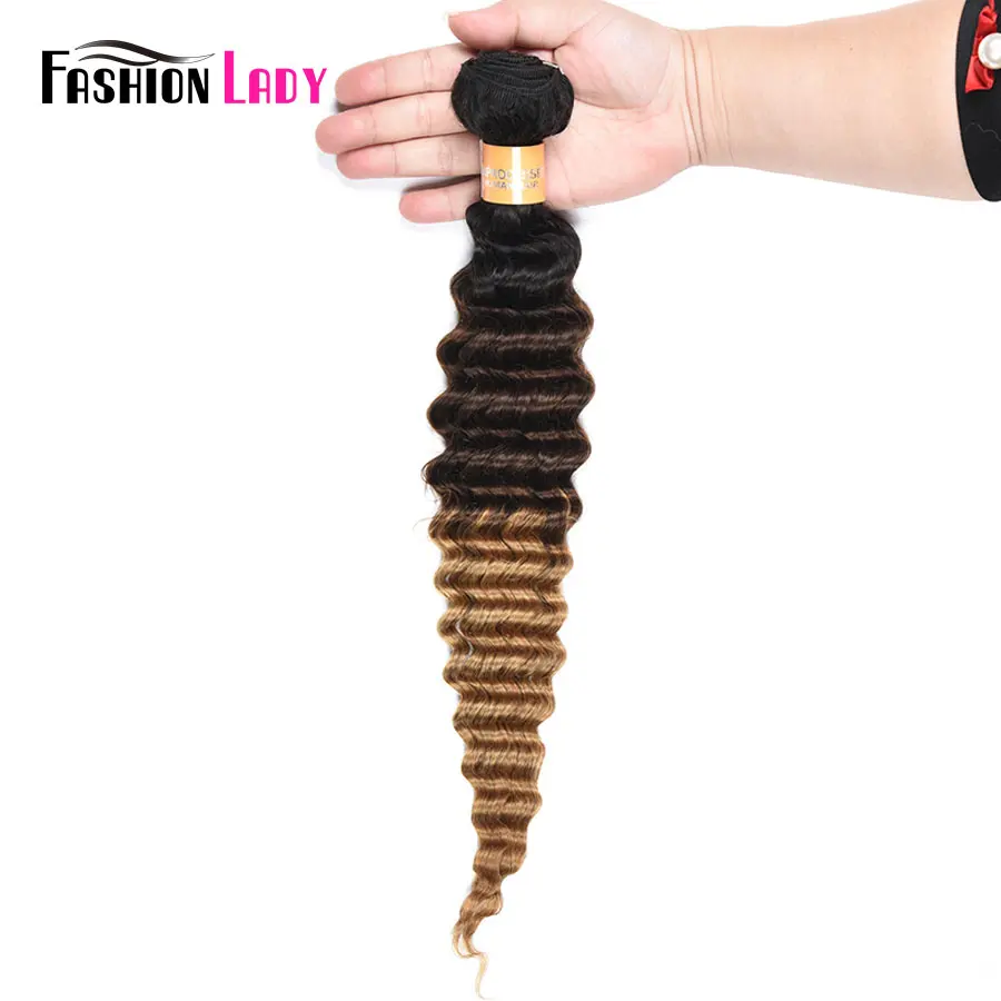 

Fashion Lady Pre-Colored Deep Wave Bundles Ombre Brazilian Human Hair Weave 1b 4 27 Blonde Hair 3/4 Bundle Per Pack Non-remy