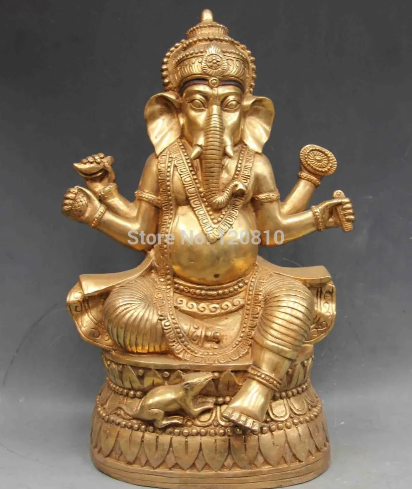 

China Buddhism copper Bronze Ganapati Ganesh Lord Ganesha Elephant Buddha Statue