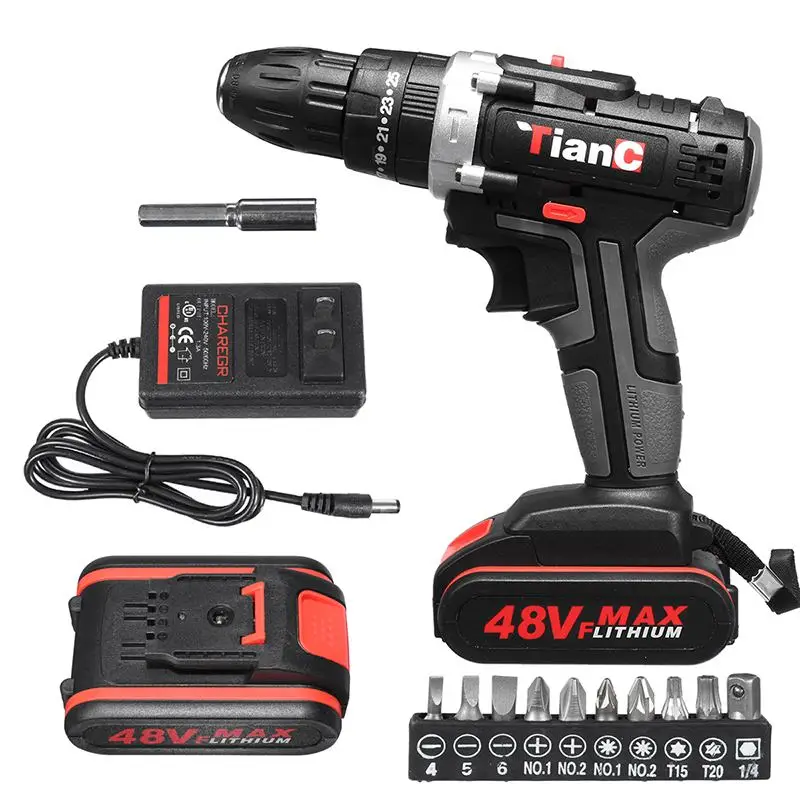 

Multi-functional 3-Speed Electric Drill Cordless Screwdriver Impact Drill Lithium Battery Drill Cordless Screwdriver Power Tools