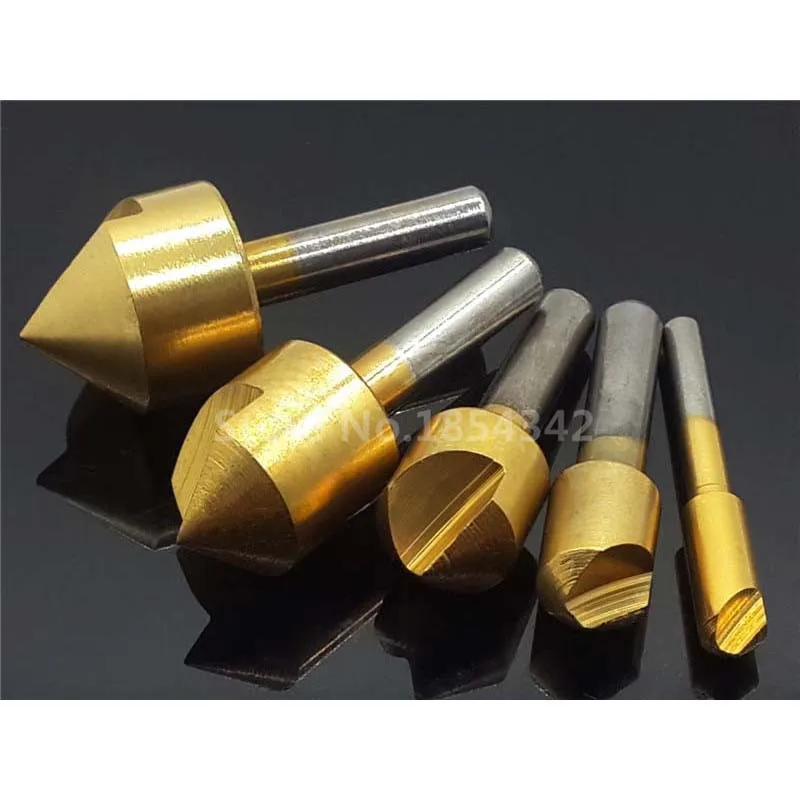 5pcs Set HSS Titanium Countersink Deburring Bits Chamfering Drill 6mm