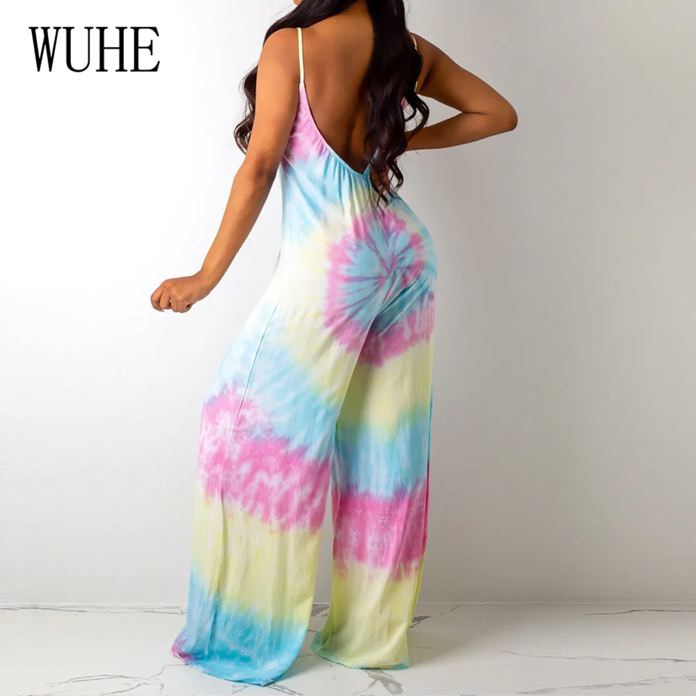WUHE Hollow Out Sleeveless Wide Leg Playsuits Sexy Deep V Neck Vintage Print Loose Jumpsuits Women Summer Casual Club Overalls WUHE Hollow Out Sleeveless Wide Leg Playsuits Sexy Deep V Neck Vintage Print Loose Jumpsuits Women Summer Casual Club Overalls