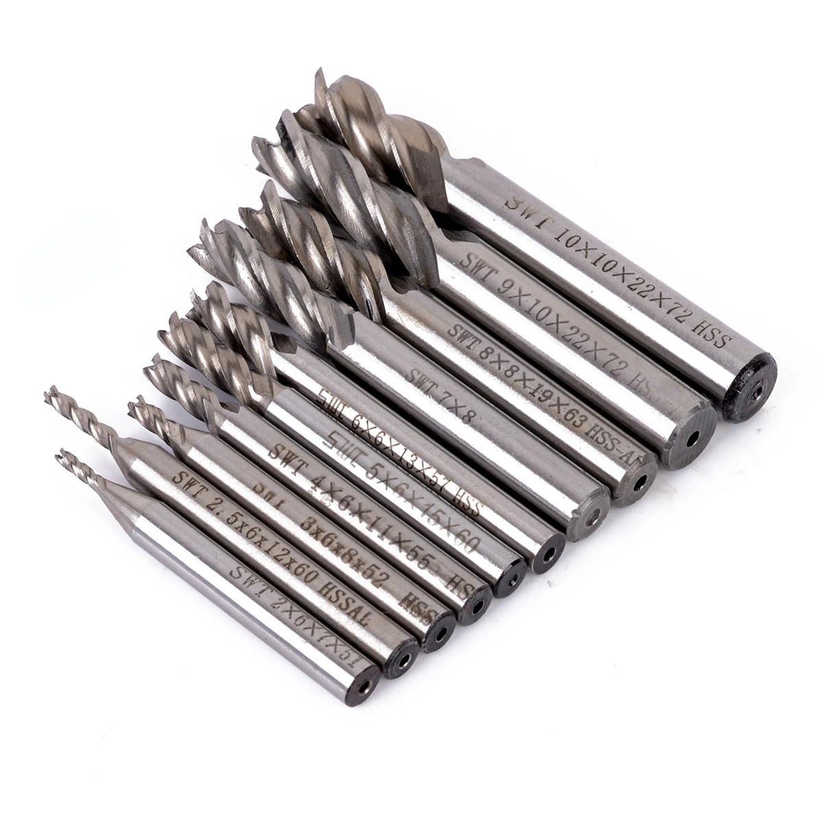 10pcs HSS Aluminum End Mill 4 Flute 2-10mm Diameters Straight CNC Tools Milling Drill Bits Cutter