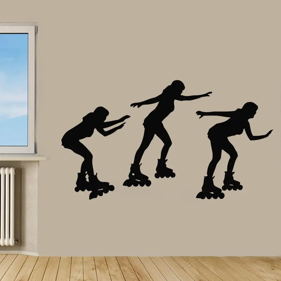 Wall Decals 3 Women Roller Skaters Skating Vinyl Sticker Murals Wall