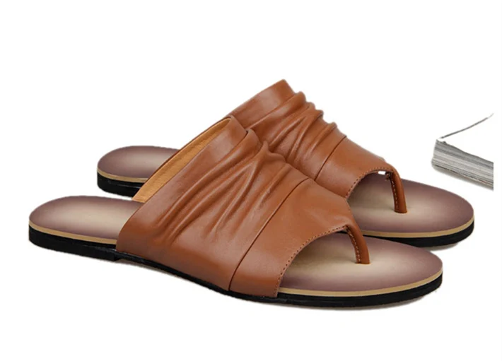 Мужские повседневные Шлепанцы из натуральной кожи в винтажном стиле; повседневные пляжные сандалии; летняя Уличная обувь; US-6-10