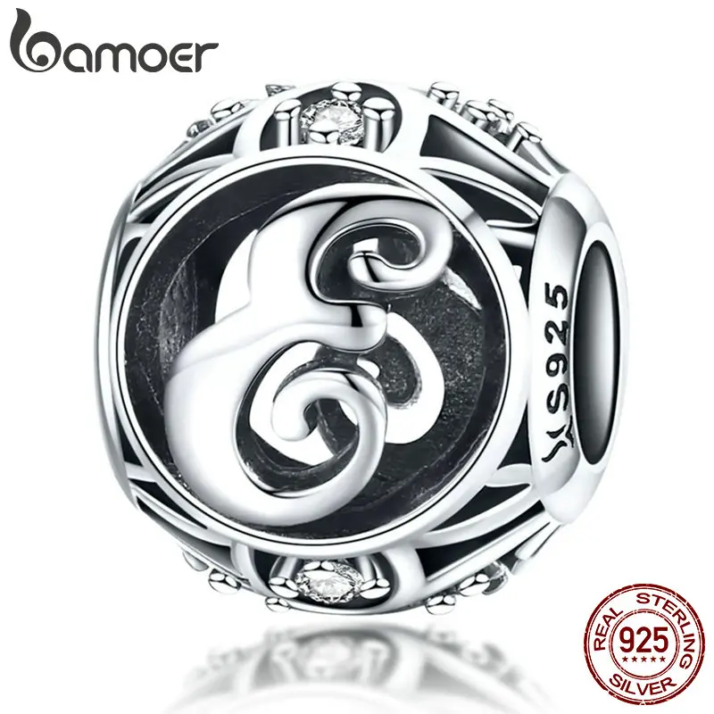 

BAMOER Letter Collection 925 Sterling Silver Alphabet Letter E Charms Beads fit Charm Bracelet Necklaces DIY Jewelry SCC738-E