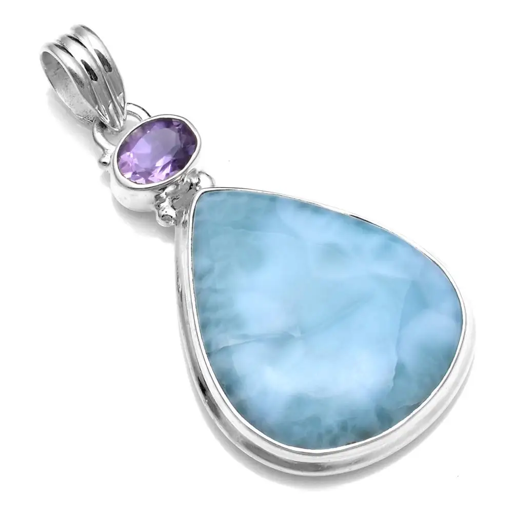 

Genuine Larimar Pendant 925 Sterling Silver, 51 mm, 2SP0397
