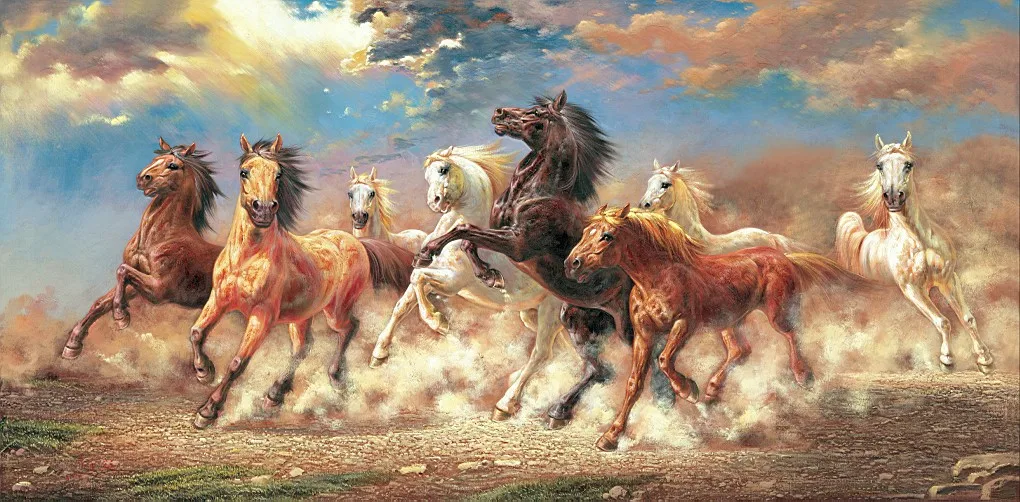 Peinture à l'huile moderne imprimée 8 chevaux de course, toile d'art sur coton + petit peint à la main sans cadre pour salon, livraison gratuite | AliExpress