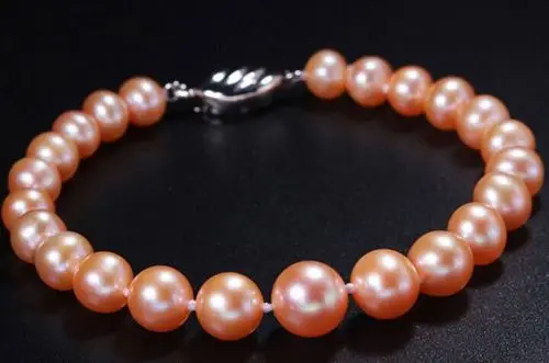 

FREE SHIPPING HOT sell new Style >>>> charming 9-10mm south sea gold pink round pearl bracelet 7.5-8inch
