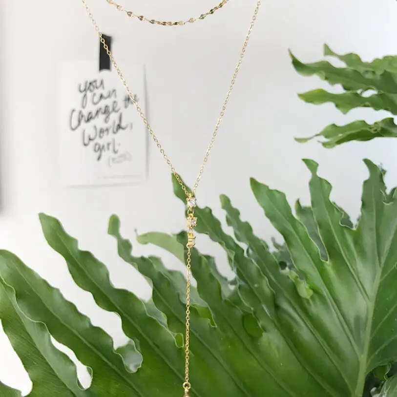 Collares Collier Multilayer Necklace Long Chain gold Double Layer Star Necklace 3 Crystal 925 Silver Fashion Women Choker