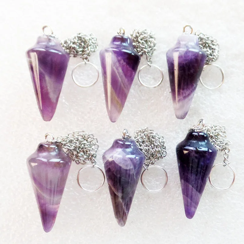 

(6 pieces/lot) Wholesale Natural Amethysts Pendulum Pendant Bead 35x15mm Free Shipping Fashion Jewelry DJ697