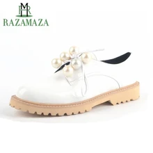 ZALAVOR/офисные женские туфли из натуральной кожи на плоской подошве; женская обувь с перекрестными ремешками и бусинами; Женская обувь в британском стиле; размеры 34-39