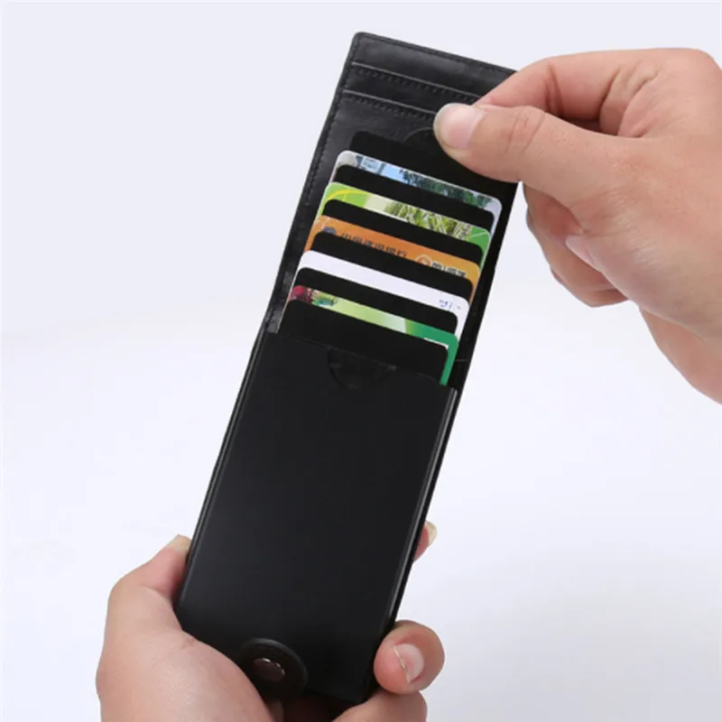 

BYCOBECY 2019 Men And Women Business ID Credit Card Holder With RFID Anti-chief Convenient Pull Type Mini Card Wallet Card Case