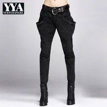 Новые модные женские длинные штаны-шаровары, потертые в стиле панк, Ретро стиль, байкерские женские брюки, узкие облегающие джинсы из денима