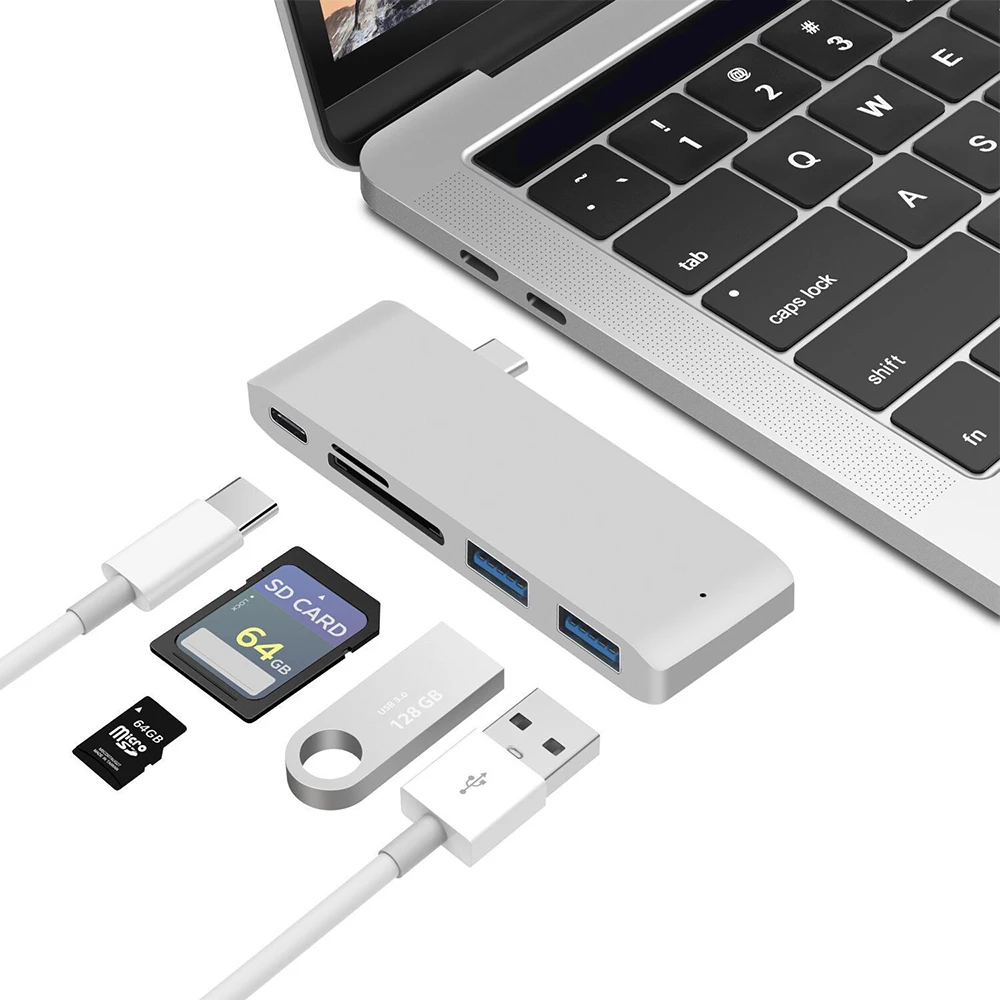 

5 IN 1 USB 3.1 Type C Hub With USB-C Power Delivery PD Charging 2 USB 3.0 Ports SD/Micro SD TF Card Reader for MacBook USBC Dock