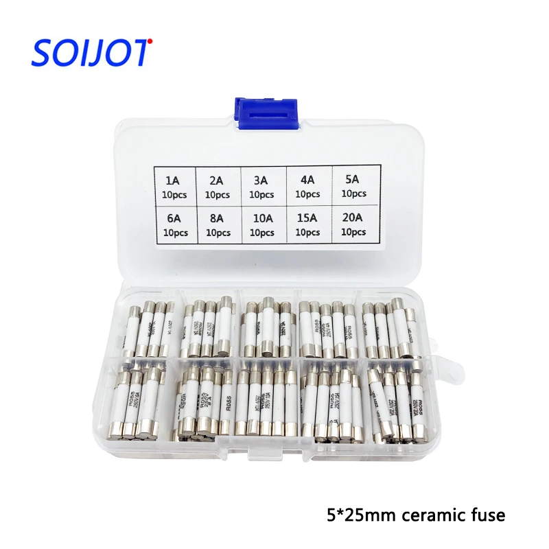 

100pcs/box Fast blow Ceramic Fuse 5*25mm Fuse 250V 1A 2A 3A 4A 5A 6A 8A 10A 15A 20A