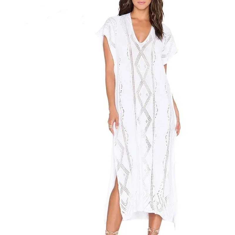 Knitted Beach Cover up Robe de Praia Beach Dress Tunic 2018 Long
