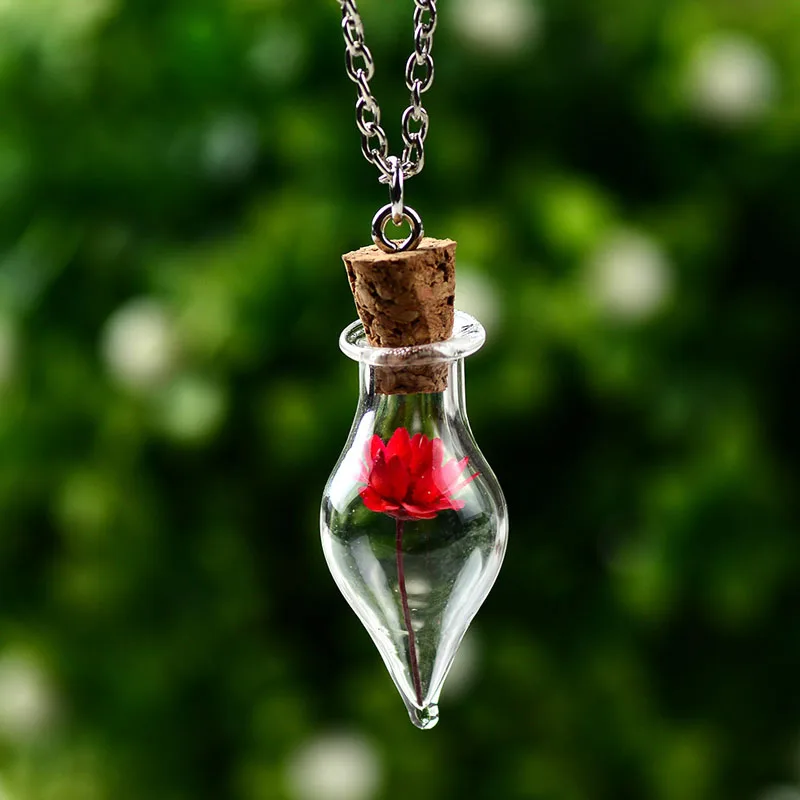 Новые модные женские кулон для девочек ожерелье со звеньями ожерелье счастливое пожелание стеклянные бутылки цепи ожерелье s гербарий - Окраска металла: Red