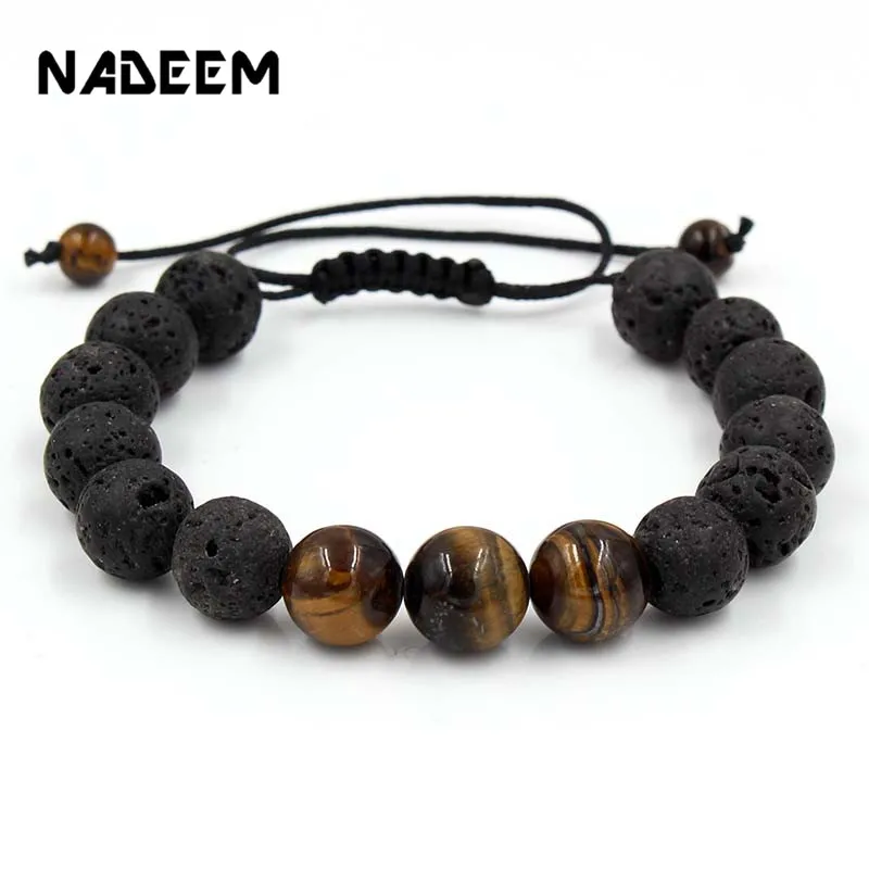 

Simple Natural Lava Stone Beads Buddha Bracelet Brown Tiger Eyes Yoga Meditation Braiding Macrame Bracelet For Men Women Jewelry