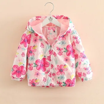

Baby Kids Girls Jacket 2019 Spring Autumn Flower Print Hooded Windbreaker Coat For Girls Clothes 3 4 5 6 7 8 Years Boys Jackets