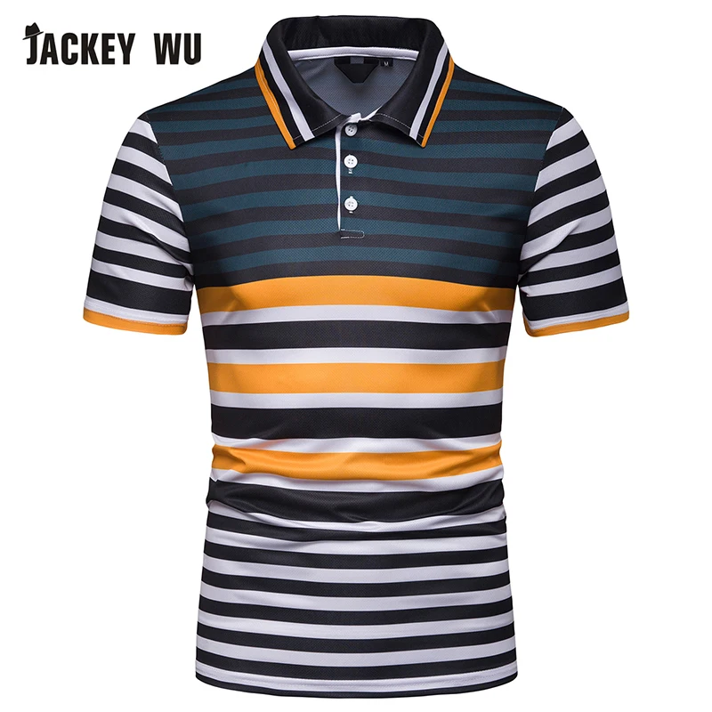 

JACKEYWU Striped Polo Shirt Men 2019 Summer Fashion Contrast Half Sleeve Cotton Breathable Camisa Polo Slim Casual Men's Polos