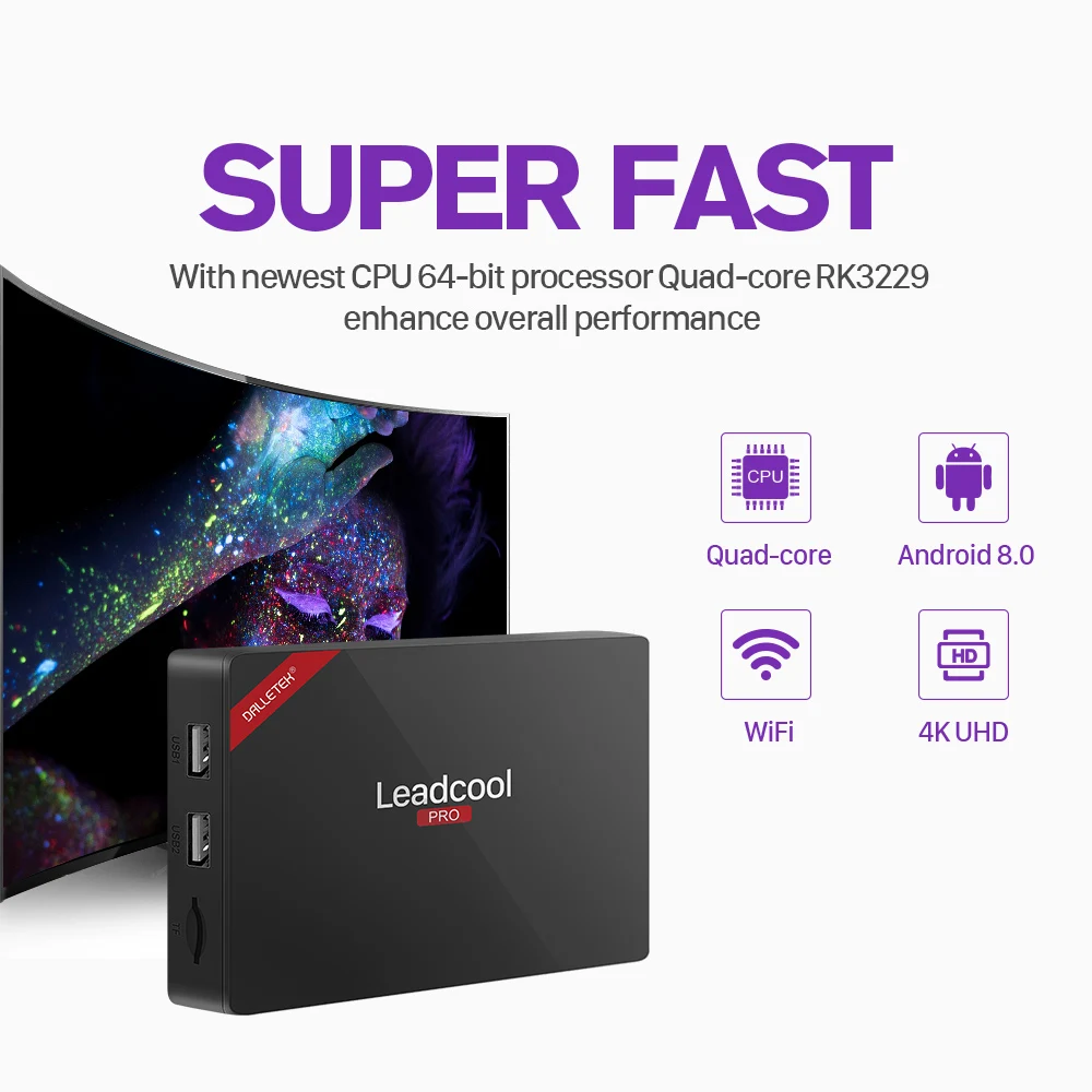 Leadcool Pro Android 8.1 TV Box Iptv France 4k RK3229 With 1 Year SUBTV Iptv Arabic Italian Spain Netherlands Uk Subscription   