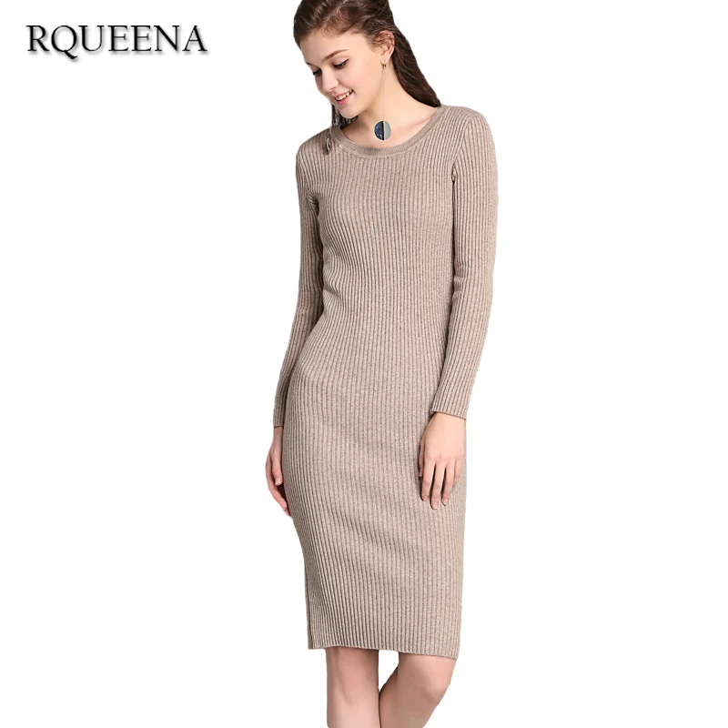 Rqueena High Quality Women Dress 2017 Elegant Autumn Dress Women Dresses Bodycon Long Sleeve O Neck