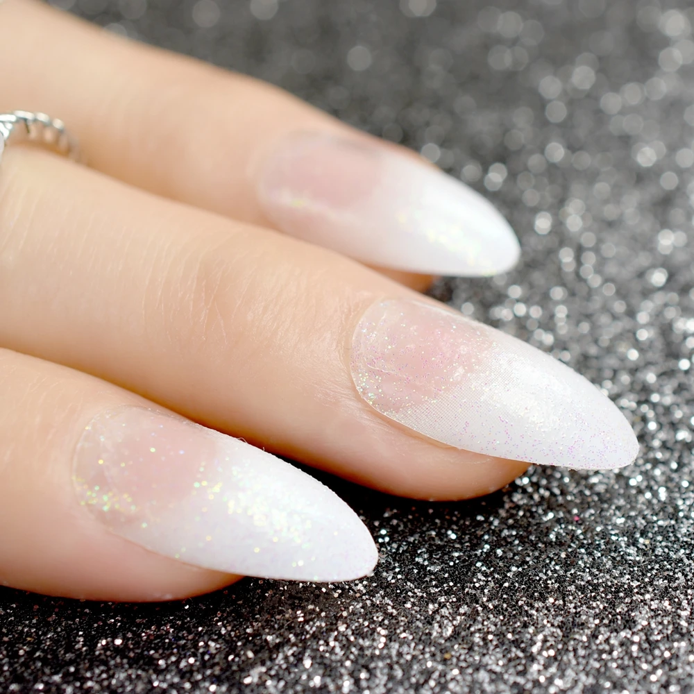 White Clear French Nail Glitter Nails Stiletto Medium Ladies Artificial Nail Tips Manicure Tools Nails Stiletto Nail Tipsnail Artificial Aliexpress