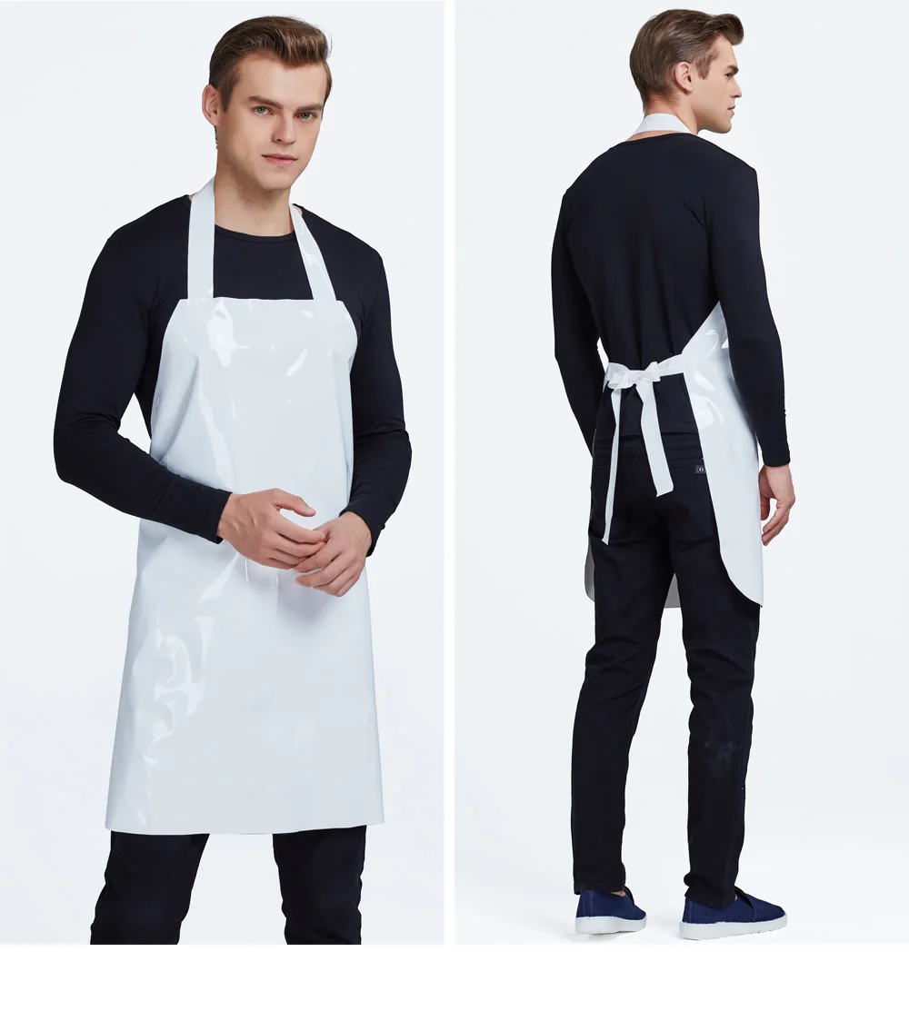 White Short Pu Kitchen Waterproof And Oil-Proof Anti-Fouling Aprons For Men Women Adults