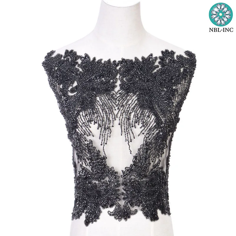 

(5PCS)Hand beaded sewing black bodice applique sewn on dresses WDD0801
