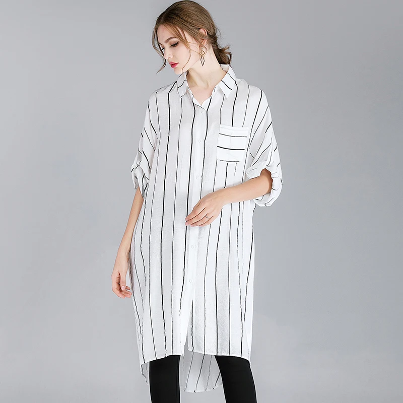 Shirt Dresses Plus Size Striped Women 2019 Summer Spring Half Sleeve Irregular Office Lady Shirt Dress Woman Clothing Dresses