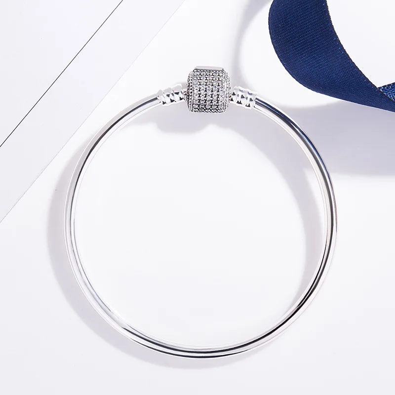 

Authentic 925 Sterling Silver Signature Clasp With Crystal Snake Pan Bracelet Bangle Fit Women Bead Charm DIY Jewelry