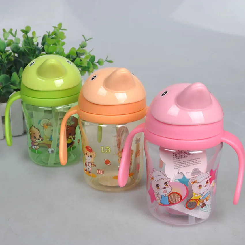 380ml Plastic Straw Baby Bottle Portable with Handle Children Kettle