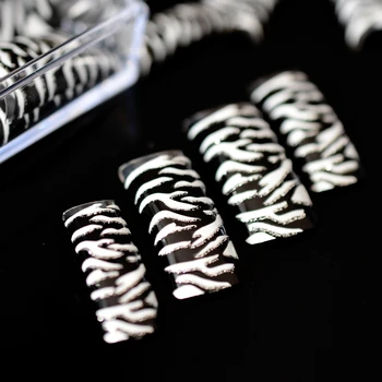 

70Pcs/box Black White Square False French Tips 3D Cool Zebra Acrylic UV Half Nail Art Tips Long Size