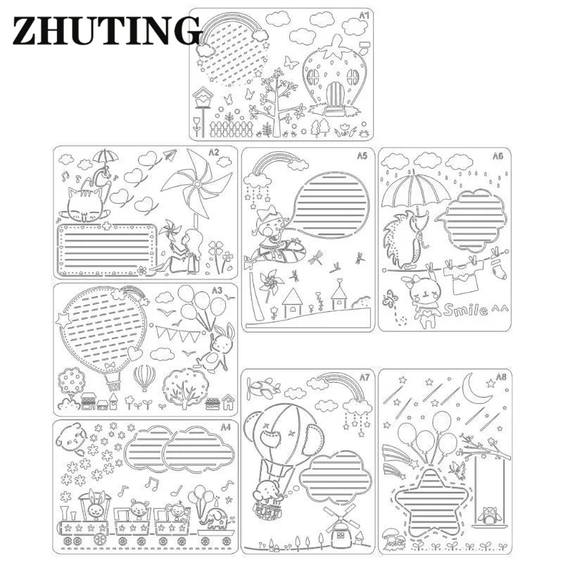 

8pcs/set Hand Copy Painting Drawing Template Rulers A4 Size Stencils DIY Painting Mold School Supply Tools Craft Children Gifts