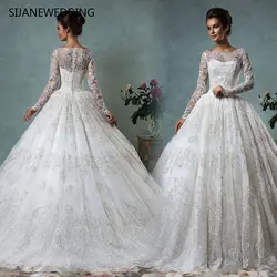 SIJANE Vestidos de Noiva Простой бальное платье свадебное индивидуальный заказ Длинные рукава Принцесса свадебное платье 0833